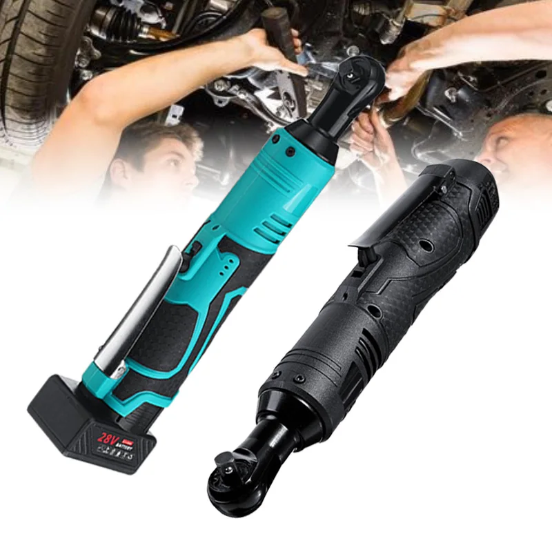 

Electric Wrench 18V/28V Cordless Ratchet Rechargeable Scaffolding Right Angle Wrench 3/8" Kit with 2 Battery Charger Power Tool