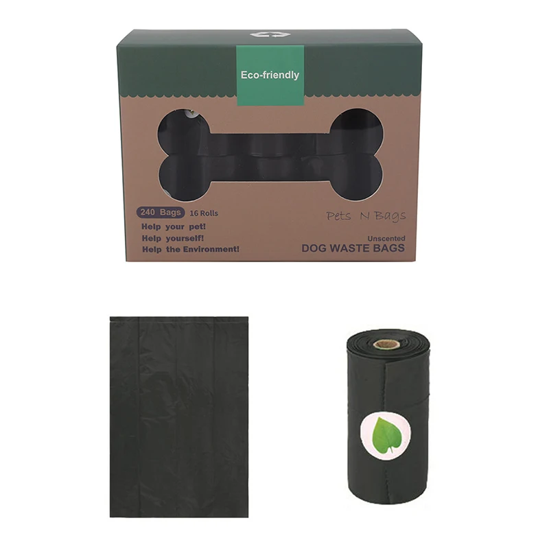 16 Rolls Black Разлагаемый мешок для корма для домашних животных, мешок для мусора, биоразлагаемые мешки для мусора для собак, сумки для выгула собак - Цвет: 16 Rolls Black