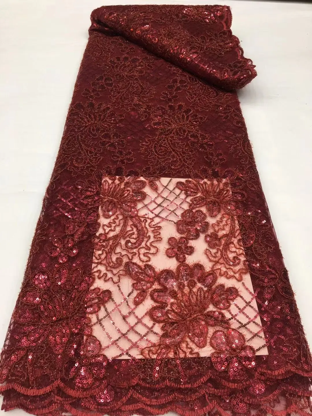 

Красная французская кружевная ткань 2021, высокое качество, 5 ярдов, нигерийская кружевная ткань, африканский тюль, кружевная ткань для вечерн...