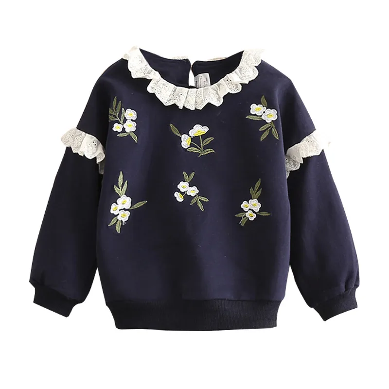 

Girls Embroidery Clothes 2020 Spring Fall Children Fashion Baby Kids Lace Patchwork Tops T Shirt Girls Long Sleeve Sweatershirt