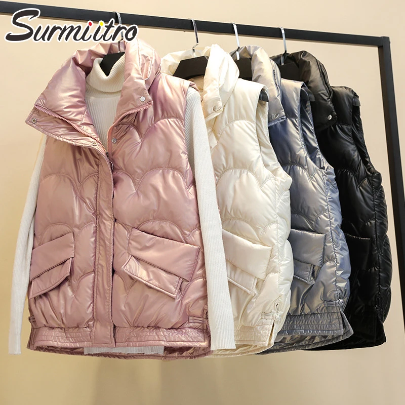 

SURMIITRO 2021 Autumn Winter Vest Women Korean Style Pink Black Sleeveless Warm Down Cotton Padded Jacket Female Waistcoat