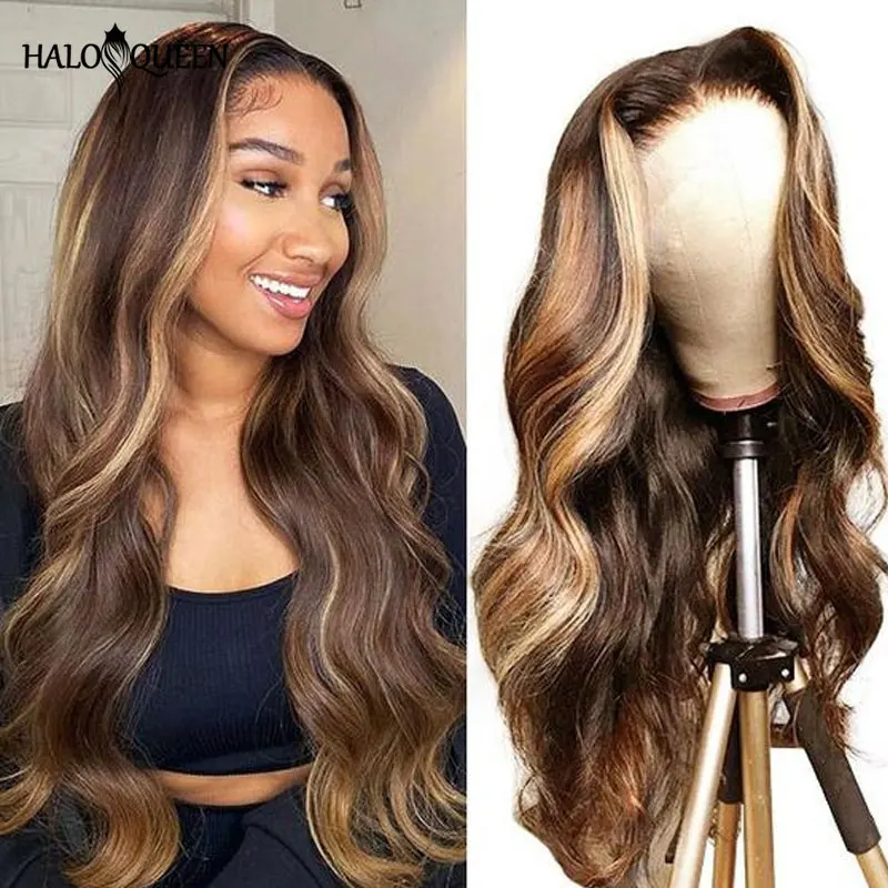 

Brown Highlights Lace Front Wig Body Wave 13x4 Lace Frontal Highlight Wig Human Hair Transparent Lace Pre Plucked 4x4 Closure