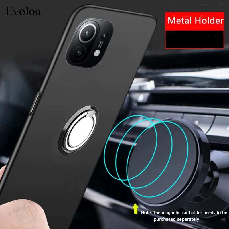 For Xiaomi MI 11 PRO Case Cover Metal Ring Holder Magnetic Silicone Phone Cases Stand Back Capa | Мобильные телефоны и