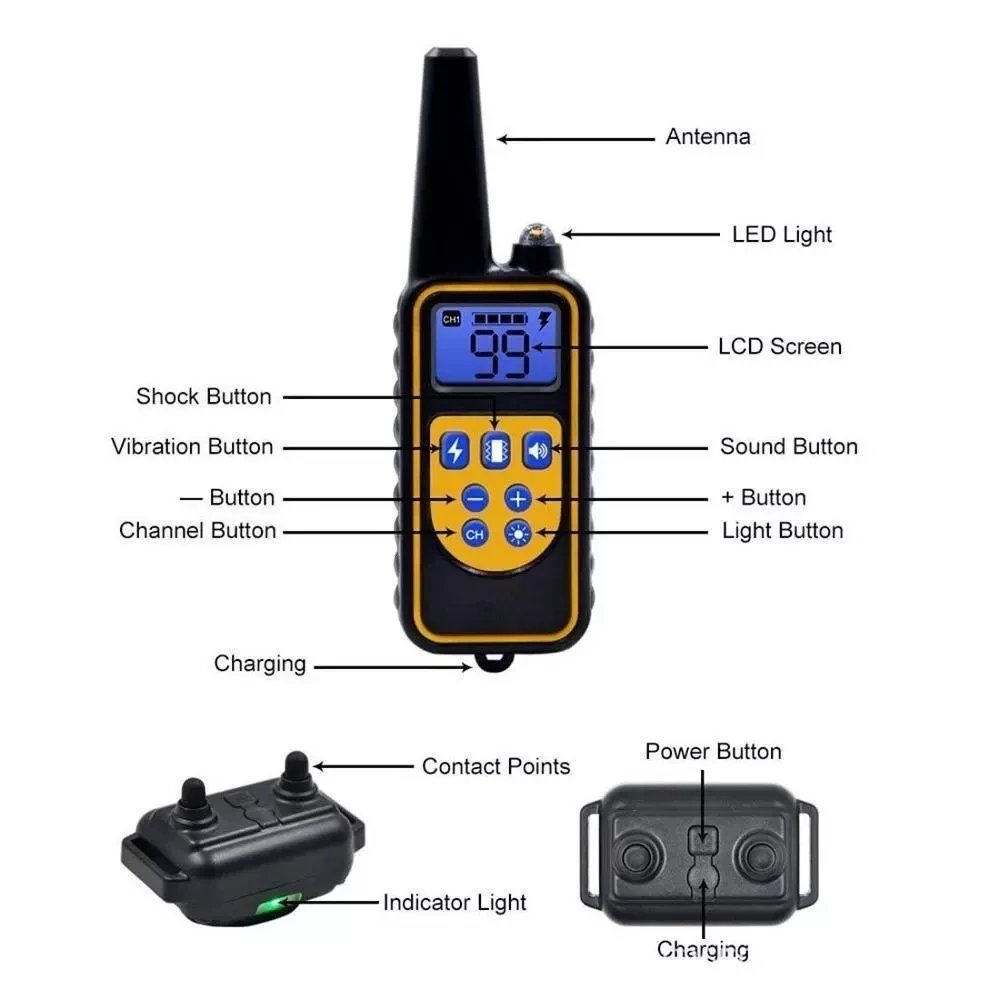 

800m Electric Dog Training Collar Pet Remote Control Waterproof Rechargeable with LCD Display for All Size Shock Vibration Sound