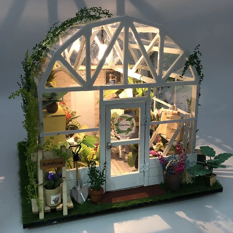 

3D Dollhouse Miniature Romantic flower house DIY handmade self-assembled art light effect cabin creative assembly toys