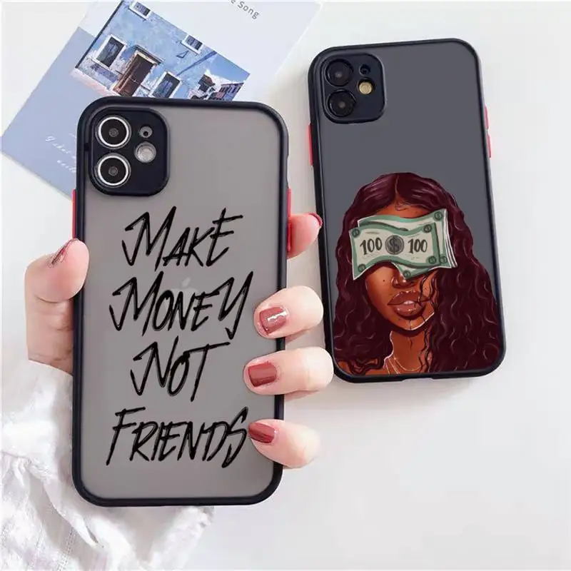 

Black girl Phone Case For iPhone 12 11 Mini Pro XR XS Max 7 8 Plus X Matte transparent Back Cover