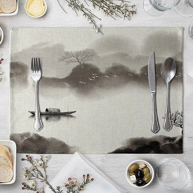 Chinese Style Table Napkin Dining Mountain Pattern Placemat Kitchen Tool Tableware Pad Coaster Party Decorations | Дом и сад
