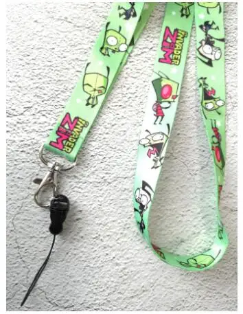 1pcs Japanese anime green funny Invader ZIM Key Lanyards Badge DIY ID Cards Holders Neck Straps with Keyring Gifts Party Favors | Украшения
