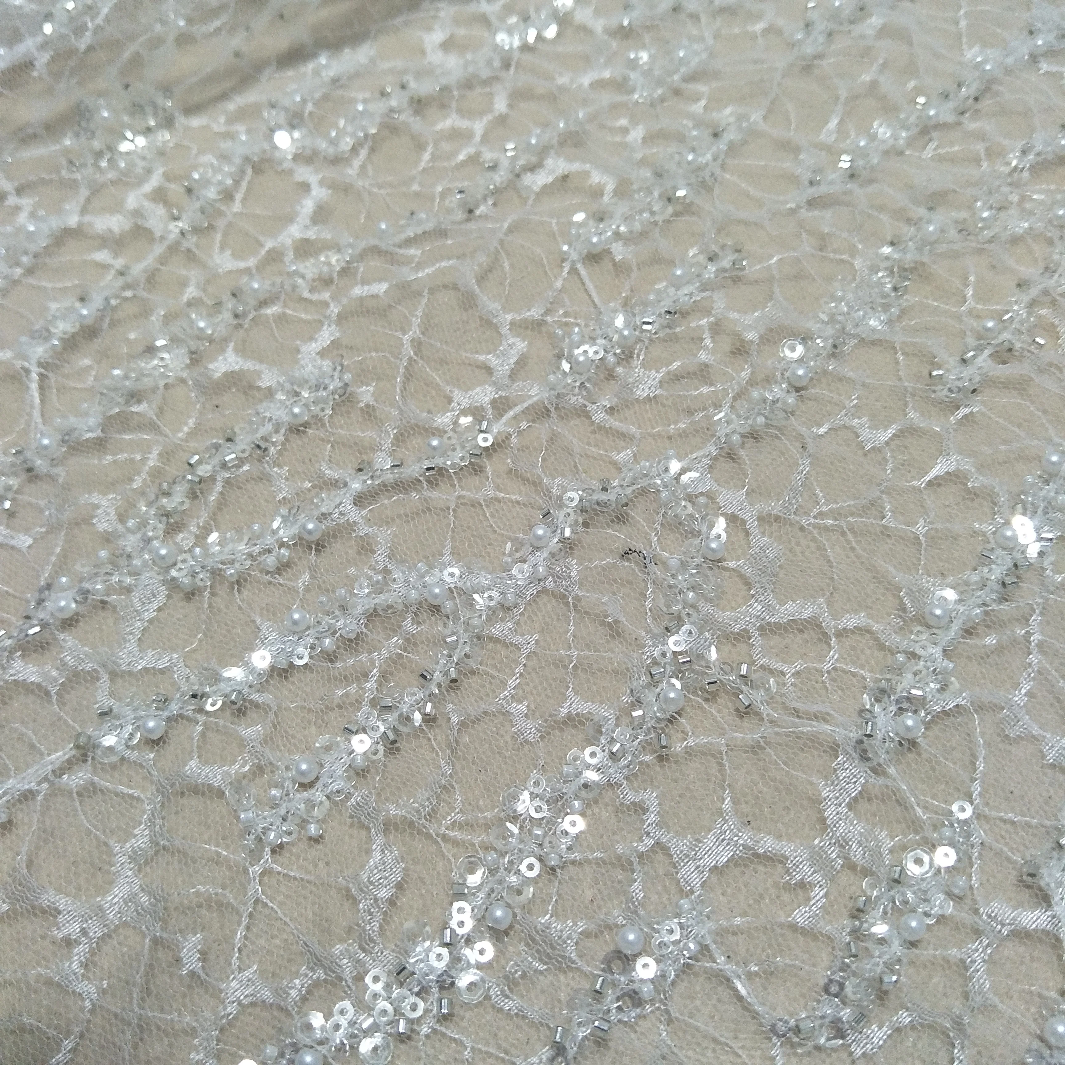 Блестящая кружевная ткань с жемчугом свадебное платье для невесты ширина 130 см -