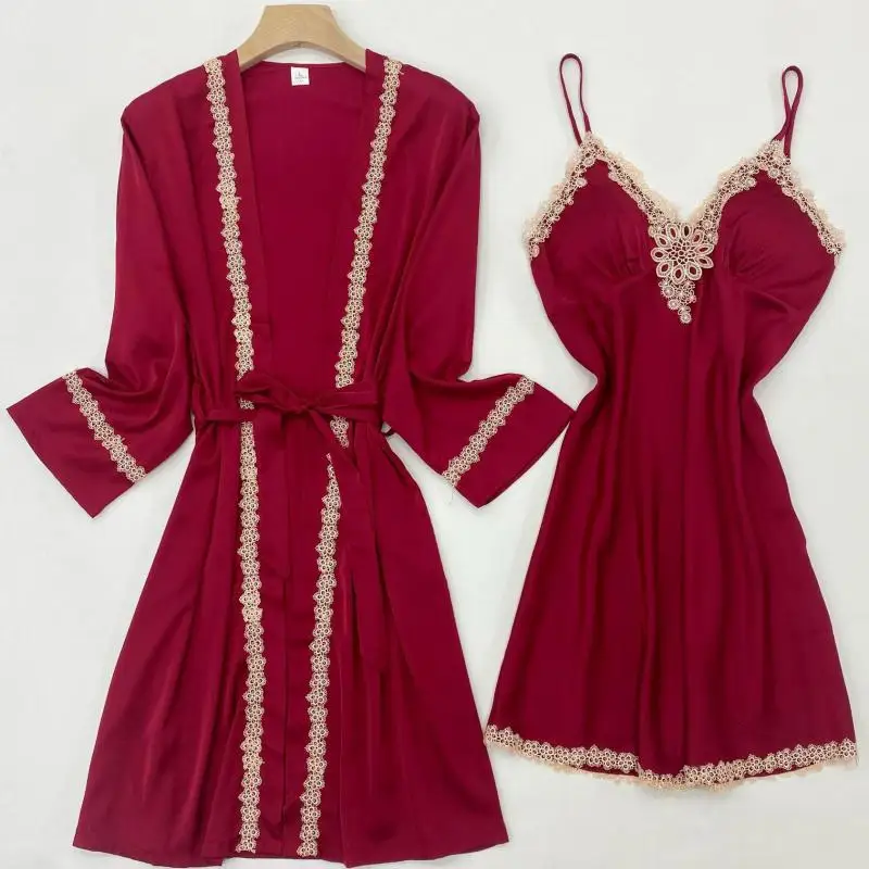 

Sexy Burgundy Bride Bridesmaid Wedding Robe Set Female Silk Rayon Sleepwear Nightgown Loose Casual Kimono Bathrobe Gown Homewear