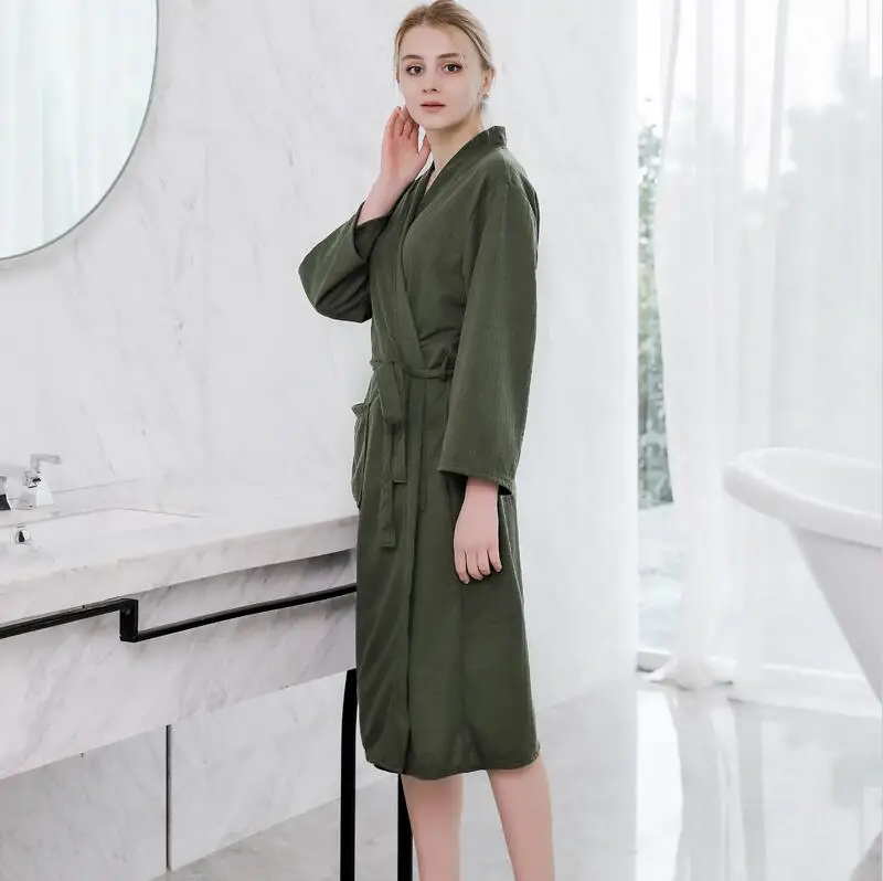 army green-women Осенние вафельные халаты для влюбленных, для мужчин и женщин, сосут, вода, кимоно, ночные рубашки, большие размеры, спа, банный халат 3XL - Цвет: army green-women