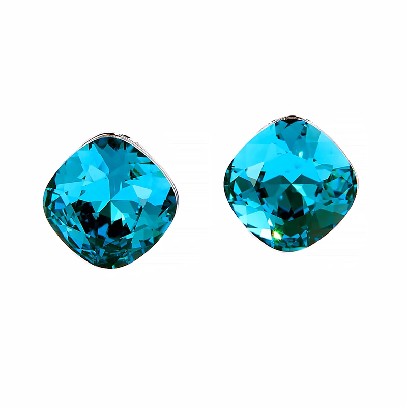 Женские квадратные серьги с синими кристаллами белого золота