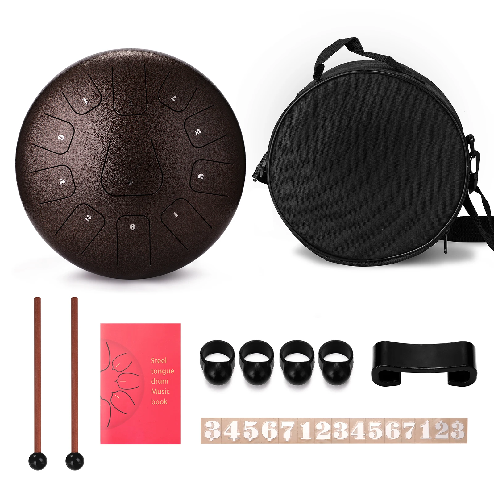 

12 inch 11-Tone Steel Tongue Drum Hand Pan Drums with Drumsticks Percussion Drum Musical Instruments