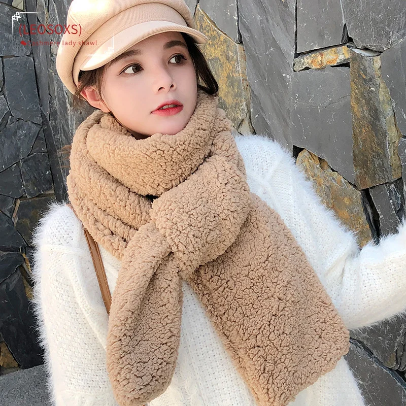 

(LEOSOXS) 2021 Winter Scarf Solid Thicker Women Soft Plush Scarves Neck Head Warm Pashmina Lady Shawls and Wraps Bandana Tassel