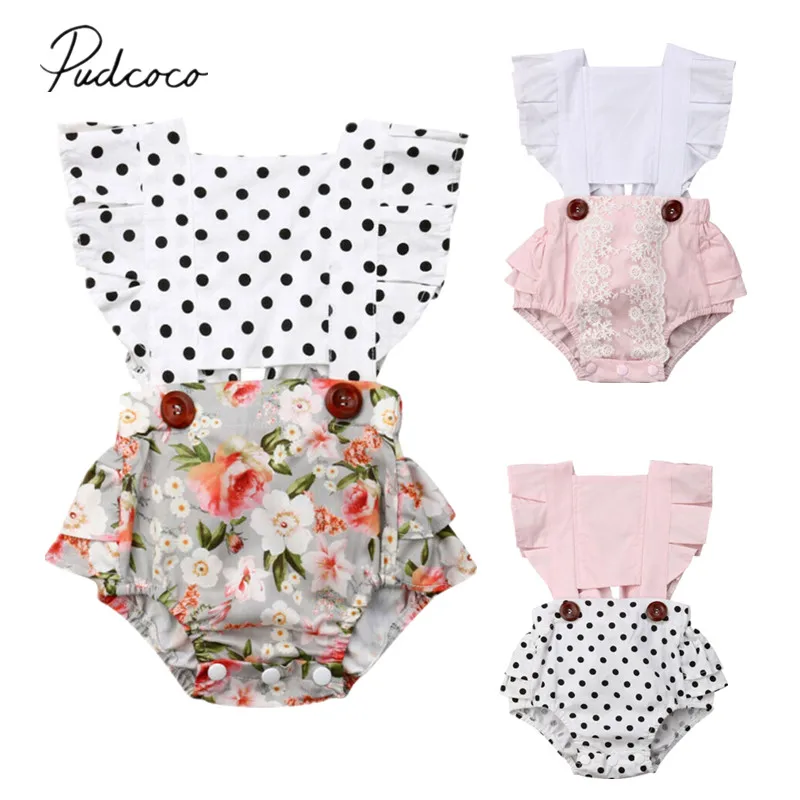 Ropa para beb&eacute; reci&eacute;n nacido, Pelele de empalme de encaje, mono sin espalda, traje de sol, ropa para beb&eacute;-0