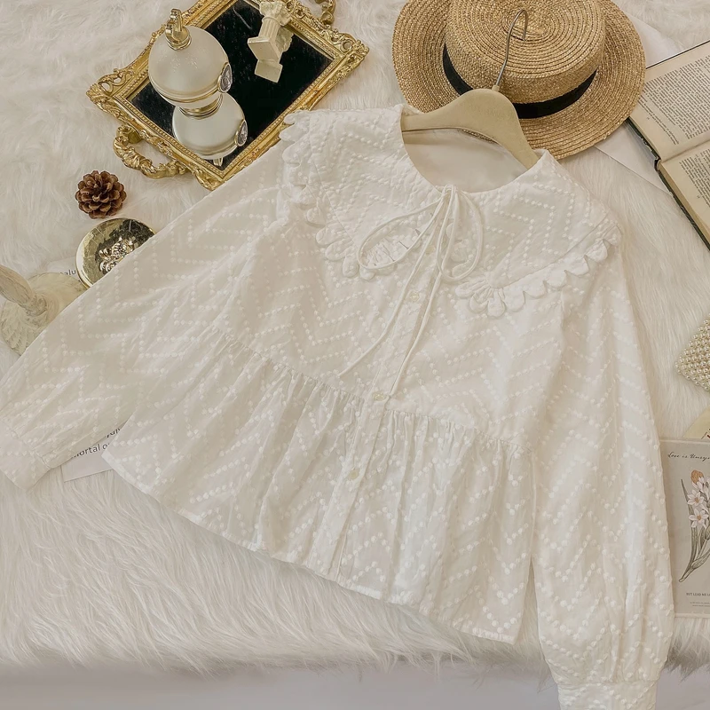 

Japanese Mori Girl Blouse New Shirt doll collar long sleeve sweet and versatile spring jacket design female tops