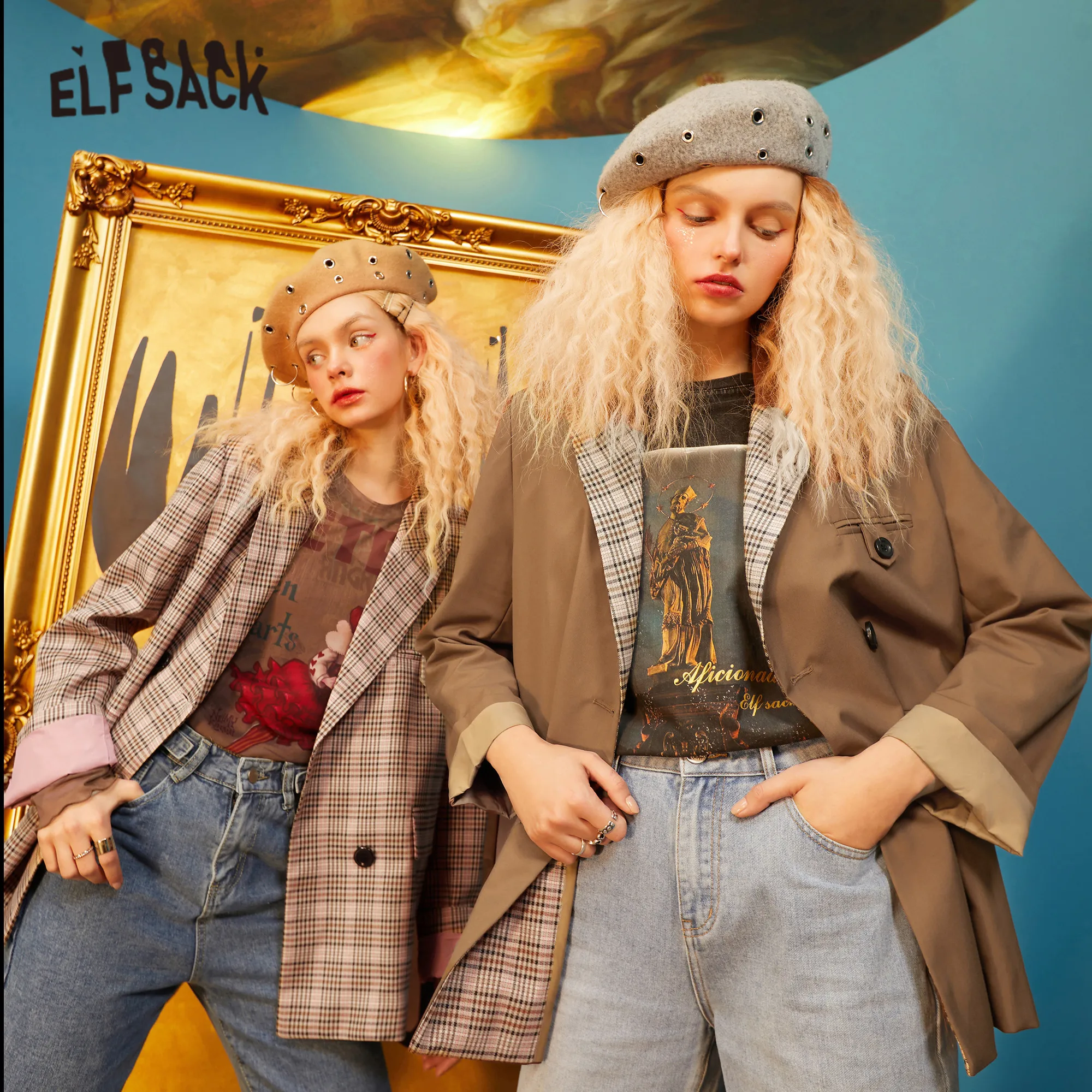 ELFSACK/Клетчатый Британский однобортный женский пиджак в Корейском стиле 2021