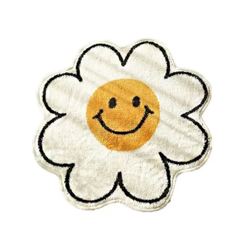 

Скандинавский Придверный коврик, дизайнерский нескользящий коврик для ванной со смайликом и цветами, для гостиной, дивана