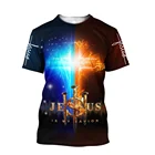 Мужская футболка с 3D-принтом Иисуса, Новинка лета 2021, футболка с круглым вырезом и короткими рукавами, Мужская модная повседневная футболка в христианском стиле