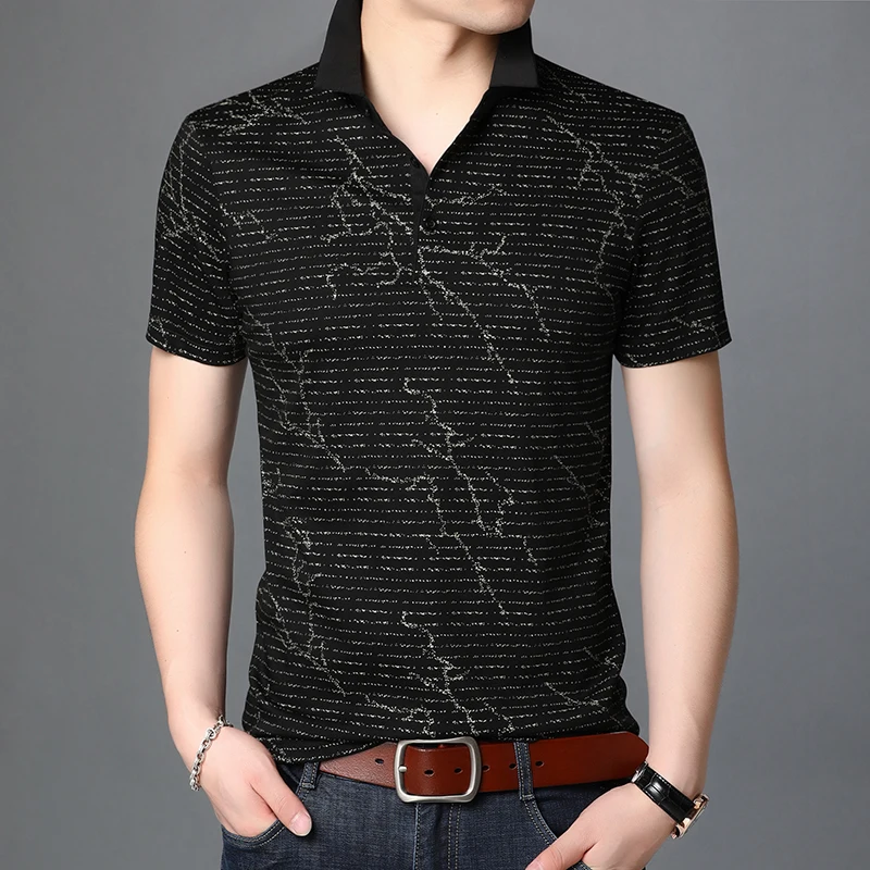 2021 New Polo Shirt Men Summer Short-sleeve Tee shirt Homme Slim Fit Fashion Print Poloshirts Mens Clothing T867 | Мужская одежда