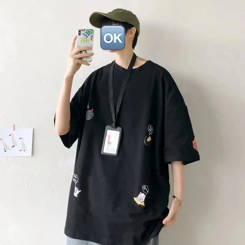 

summer men t shirts short sleeve letter cartoon high street cool tees plus size 7XL street dance hipster preppy style loose tops