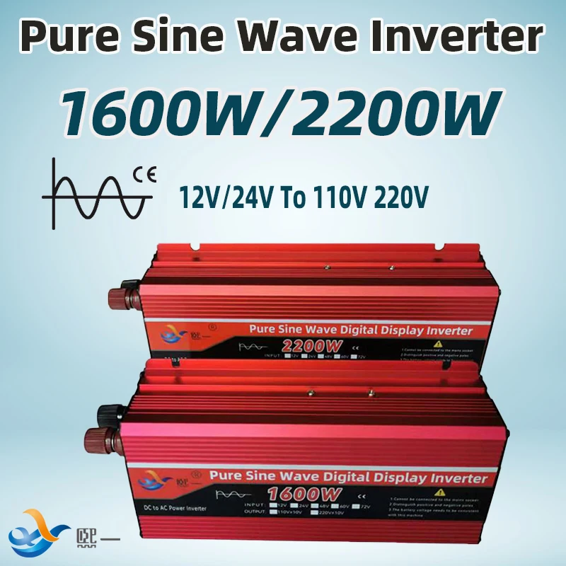 

Pure Sine Wave Power Inverter DC 12V 24V To AC 110V 220V Voltage 50Hz 60Hz 1600W 2200W Connector Car Inverter