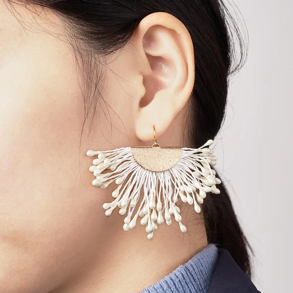 

1Set Fan-shaped Polycotton Tassel Earrings Pendant Decorations with Hooks Ear Nuts for Women Fashion DIY Jewelry Making