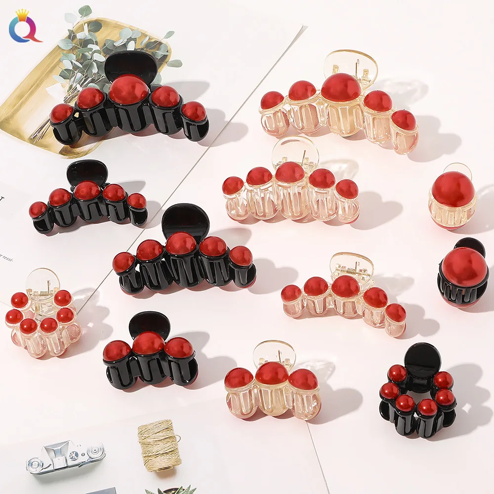 

Hair claws Red Pearl Hairpins Different Shape 2 Color Trendy Hair Clip For Women Girl Accessories Hair QY123001
