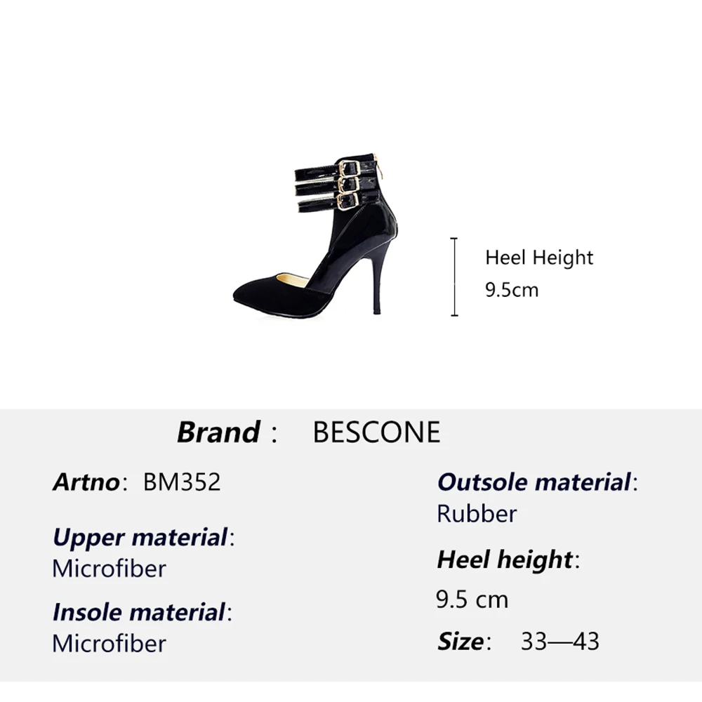 

BESCONE Fashion Ladies Pumps Sexy Pointed Toe Buckle Thin Heel Shoes New Spring Autumn Solid Handmade Party Women Pumps BM352