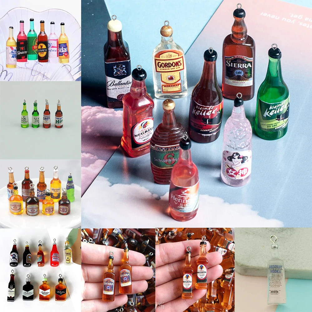 Resin Wine Bottle Charms Pendants For Fashion Earring Necklace Keychain Jewlery Findings DIY Accessory