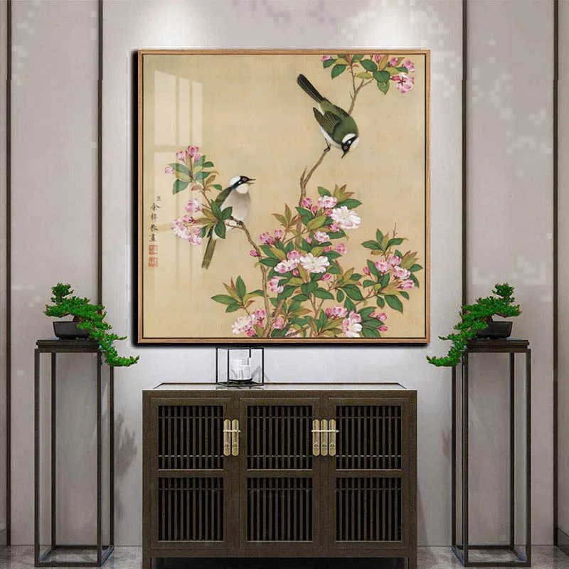 Китайские минималистичные птицы с цветами холст картина постер и принт