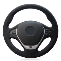 car steering wheel cover diy black genuine leather suede for bmw f20 2012 2018 f45 2014 2018 f30 f31 f34 2013 2017 f32 f33 f36