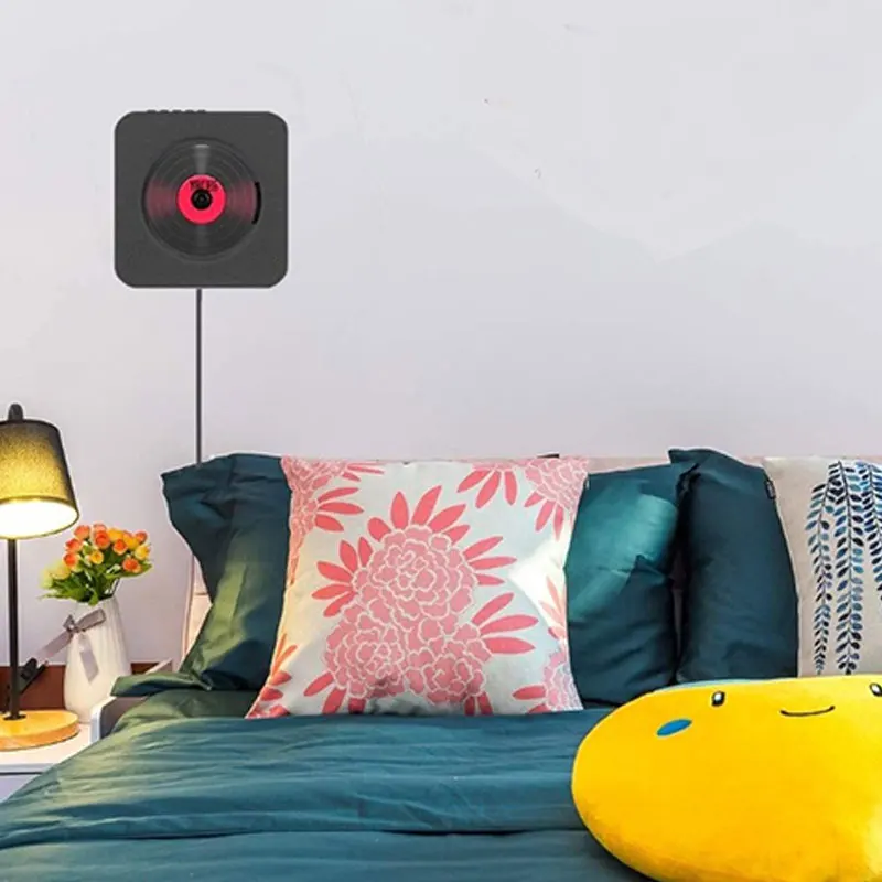 

Wall-Mounted Bluetooth CD Player with Display Portable USB Music Player DVD Player with Built-in Speaker Black