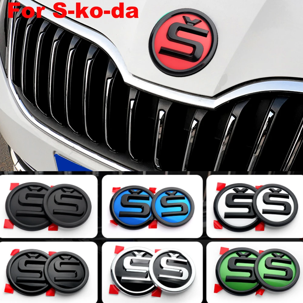 

90mm/80mm Car Emblem Front Hood Bonnet Rear Trunk Sticker For Skoda S Yeti Roomster Fabia Octavia Rapid Scala Superb Kodiaq Kami