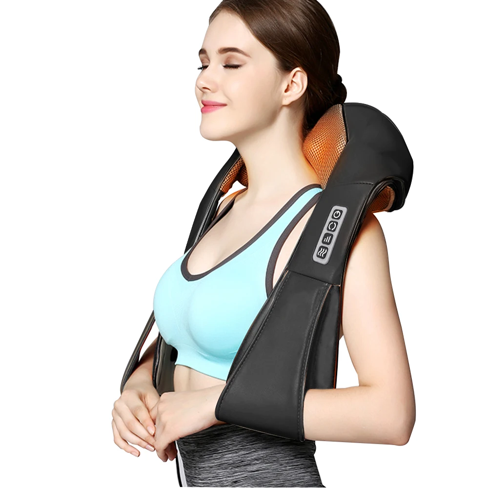 

U Shape Electrical Shiatsu Back Neck Shoulder Body Massager Infrared Heated 4D Kneading Car Home Massage Shawl US plug Dropship