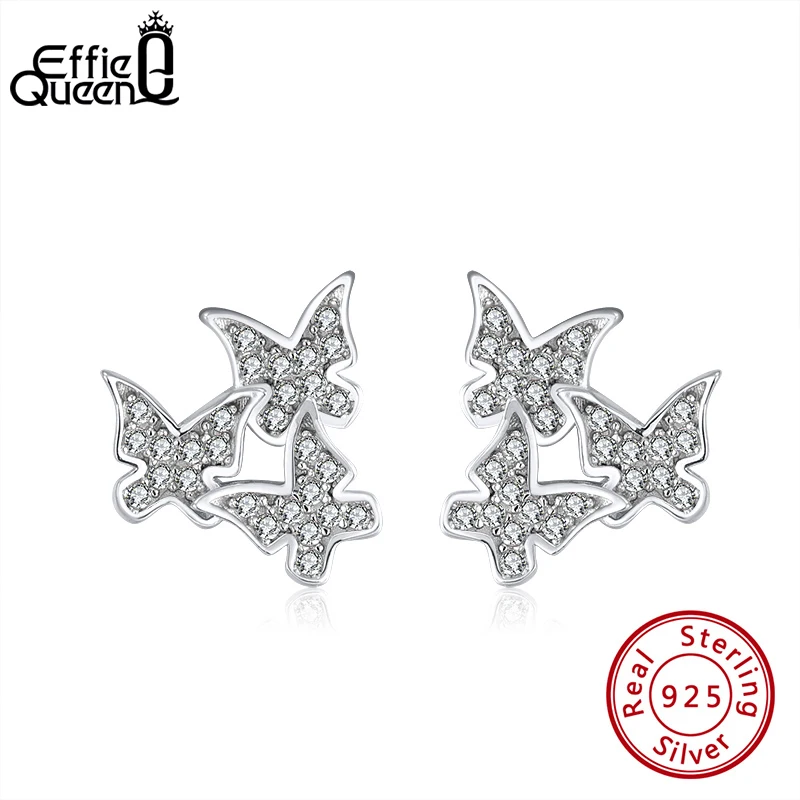 Женские серьги гвоздики из серебра 925 пробы с бабочками|Серьги-гвоздики| |