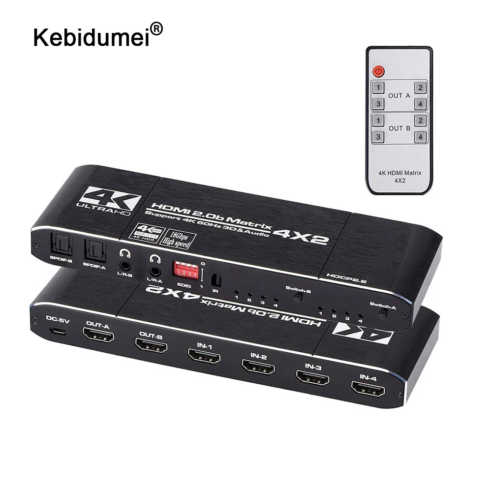 Матричный коммутатор kebidu 4x2 сплиттер с SPDIF и L/R 3 5 мм HDR HDMI совместимый поддержка HDCP