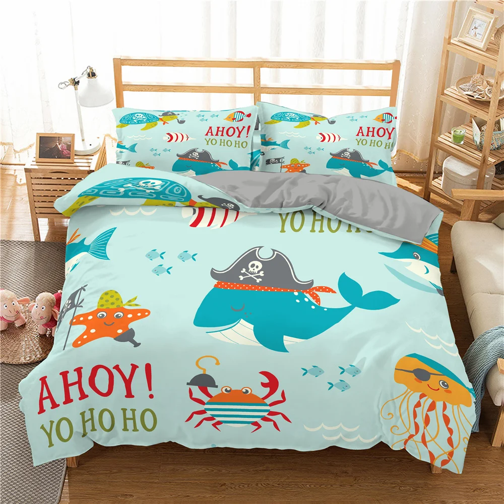 

Cartoon Cat Whale 3D Printed Bedding Collection Cute Animal Quilt Cover Pillowcase Bedding Set For Children Bedroom Decoration
