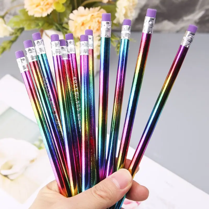 

G92E 12Pcs Rainbow Pencil Wood Environmental Protection Bright Color HB Drawing Painting Pencils School Office Writing Pen