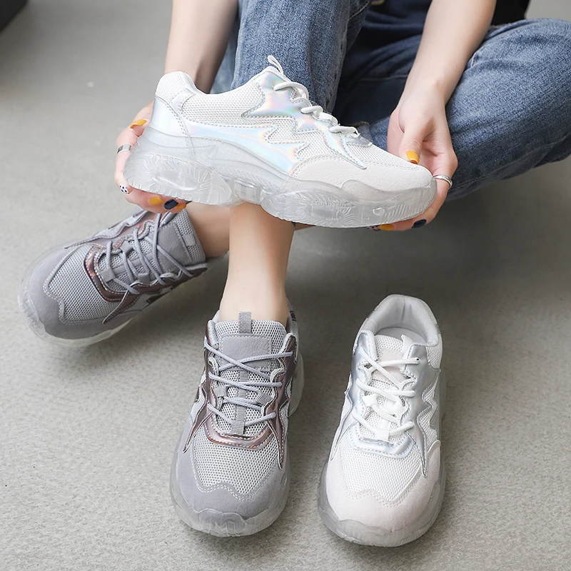 Дышащие кроссовки с прозрачной подошвой легкие туфли на толстой подошве со