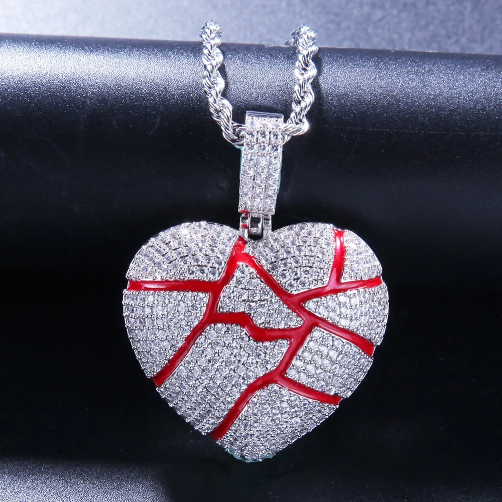 

Men Hip Hop iced out bling Broke Heart Pendant Necklaces pave setting Zircon Fashion popular Charm Necklace Hiphop jewelry gifts