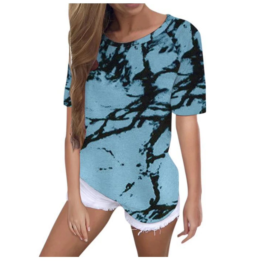 

Womens Print Tie Dye Print Tee T-Shirt O Neck Causal T Shirts Fashion Loose Tees Streetwear Female Top Clothing 2021 Summer
