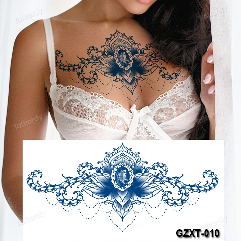

1 Sheet Chest Body Tattoo Temporary Waterproof Jewelry Flowers lace chandelier pattern Decal Waist Body Art Tattoo Sticker Girls