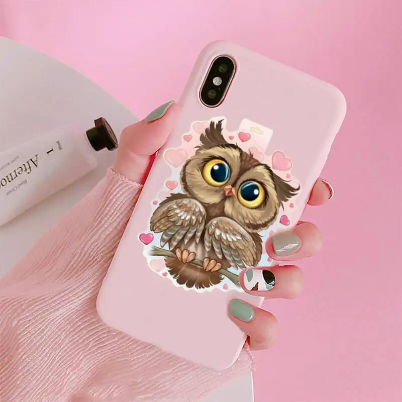 

Cute animal Owl Phone Case Candy Color for iPhone 6 7 8 11 12 s mini pro X XS XR MAX Plus