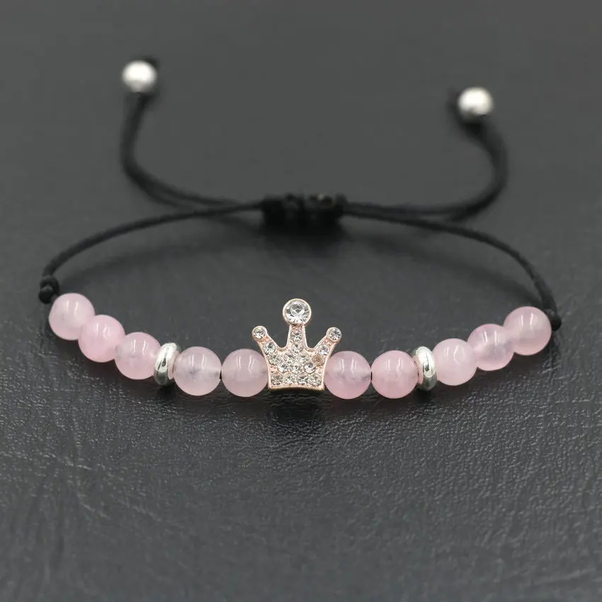 Минималистский Циркон Корона из розового золота бусины розовых камней Браслет