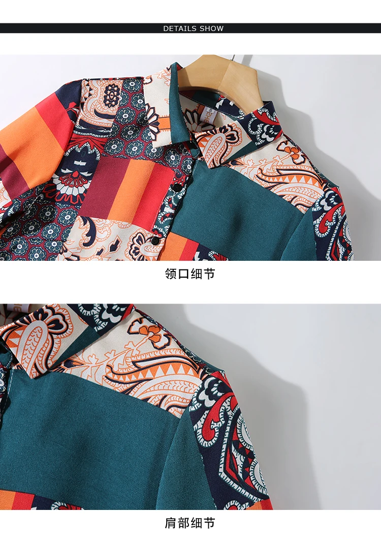 

Chiffon Women's Blouse Print Casual Plus Size Girl's Polo Shirt New Loose Long Sleeve Top Fashion Lady Blusas Button Houthion