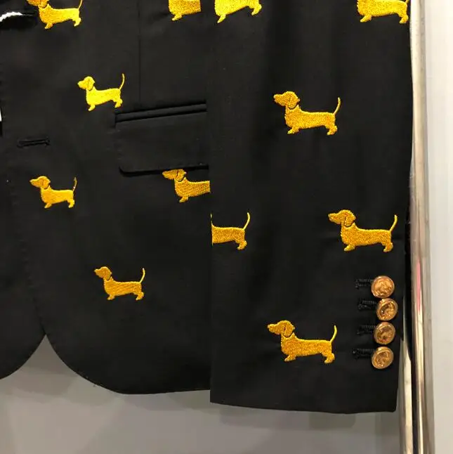 

2021 Fashion TB THOM Brand Blazer Men Clothing Puppy Embroidery Formal Suit Slim Casual Jacket Single Breasted Wool Black Coat