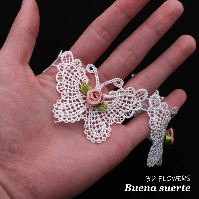 (12 шт.) 3D цветные цветы белая сетка аппликация бабочки отделка кружевная лента