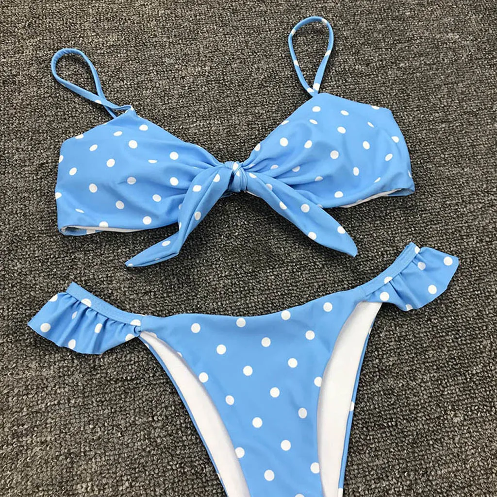 

Women's Summer Bikini Sling Wave Dot Bow Fly Edge Bikini Split Swimsuit Polka Dot Women's Print Two-Piece Suit 40*