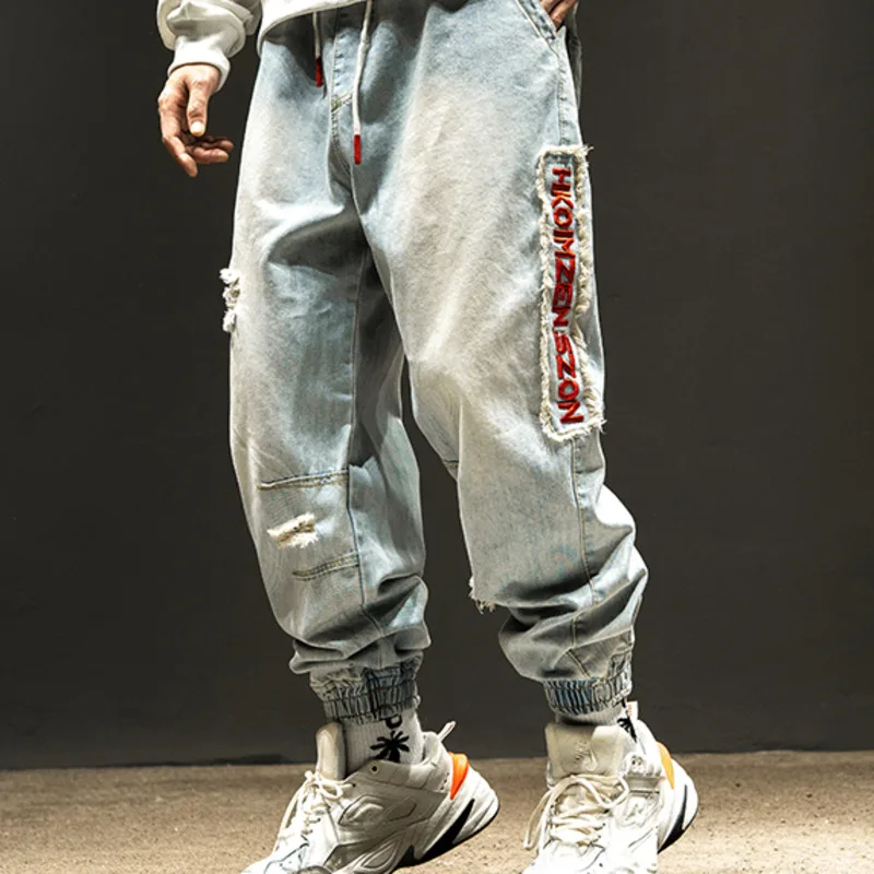 

Men Street Jeans Fashion Embroidery Black Loose Board Denim Pants Overall Male Rap Dance Hop Hip Overalls Jeans